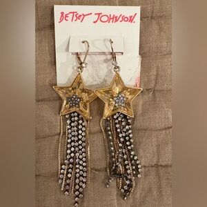 Betsey Johnson Gold Tone Celestial Star Punk Earrings NWT